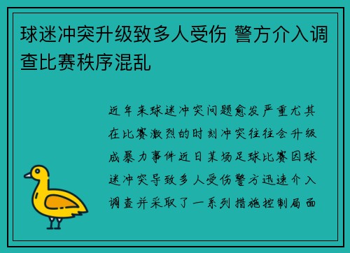 球迷冲突升级致多人受伤 警方介入调查比赛秩序混乱