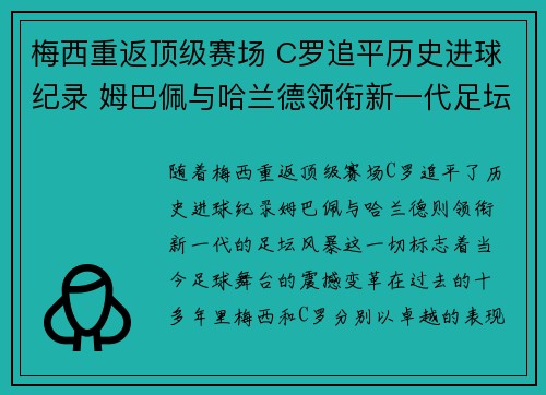 梅西重返顶级赛场 C罗追平历史进球纪录 姆巴佩与哈兰德领衔新一代足坛风暴
